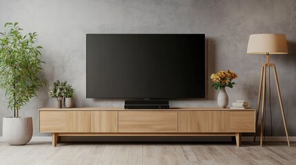 Modern Living Room with TV and Wooden Furniture