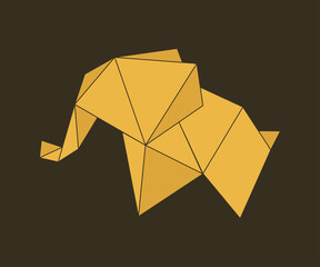 Origami style colorful cheerful cute Elephant, isolated on brown background. Cartoon origami paper animal icon.
