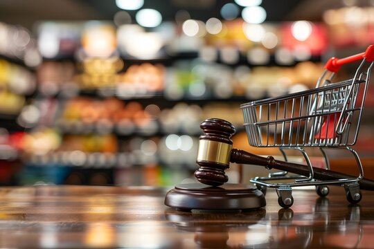 Gavel and shopping. Online shopping and retail sales law concept 