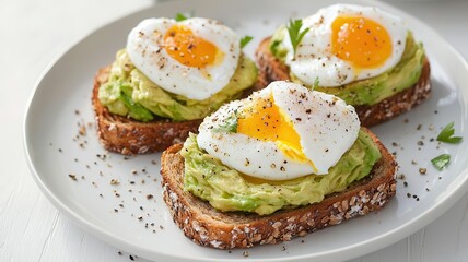 Whole grain toast topped with smashed avocado and cherry tomatoes, brain-boosting breakfast, simple and healthy