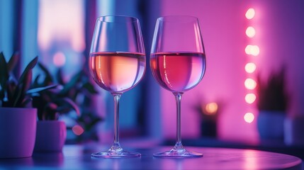 Wine glass with Summer light and shadows background, with space for text. Luxury concept winery or restaurant design. Healthy wine, to accompany a meal or as an aperitif at an event