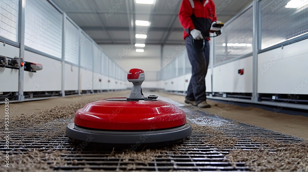Aufkleber farmer using an ai-powered robotic system to clean and maintain livestock pens ensuring a hygienic e