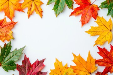 Autumn Maple Leaves Flat Lay White Background created with Generative AI