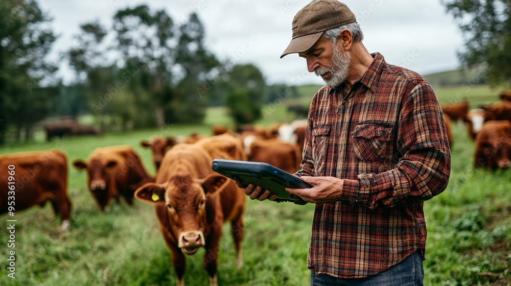 Poster farmer using ai-driven facial recognition technology to track individual livestock for personalized 