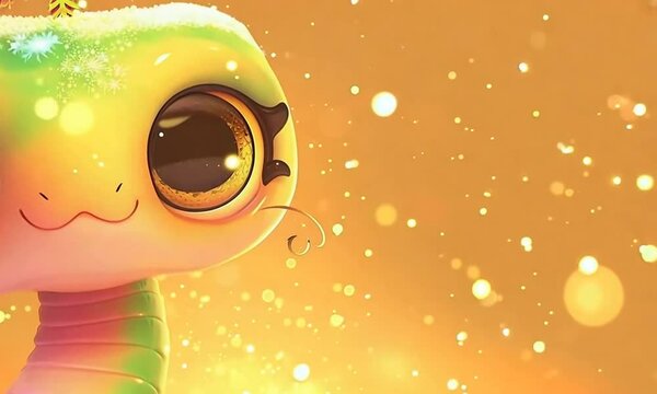 A cartoon snake with a snowflake on its head