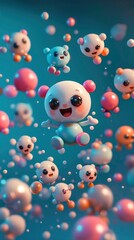 Cute Cartoon Characters Floating in a Colorful World