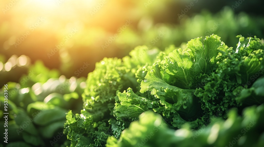Poster AI-controlled lighting system in a vertical farm adjusting intensity and spectrum to suit different growth stages of plants Stock Photo with copy space