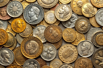 Old vintage coins from different eras