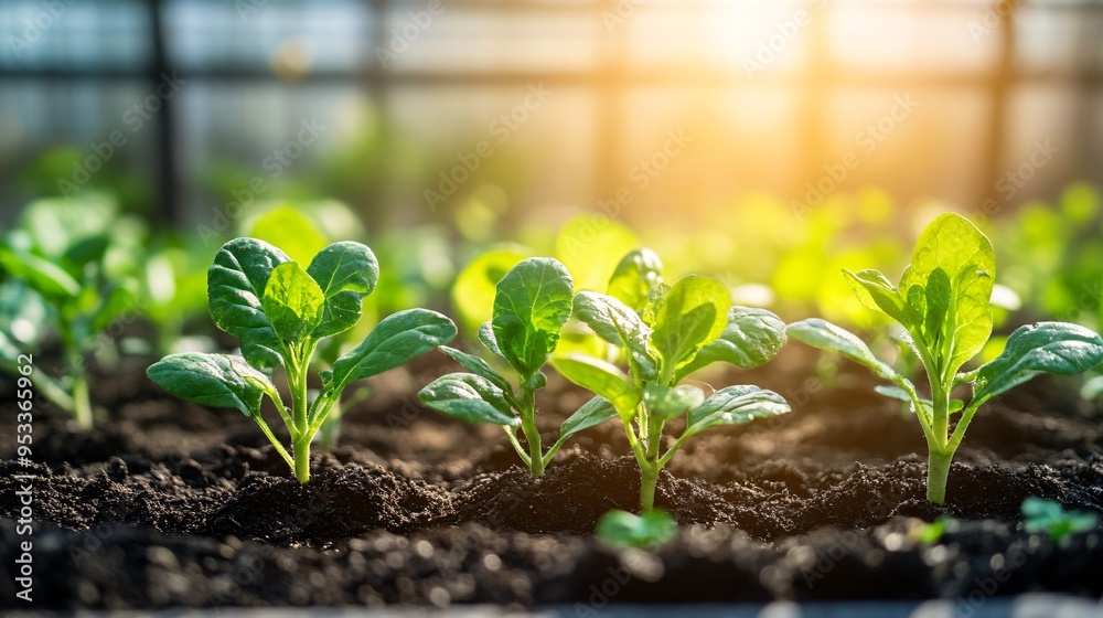 Poster AI-powered system optimizing the distribution of nutrients to plants in a vertical farm ensuring even growth across all crops Stock Photo with copy space