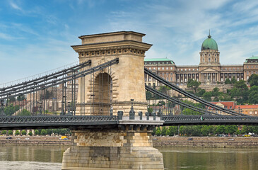 Chain bridge and the Buda Castle,Budapest,Hungary