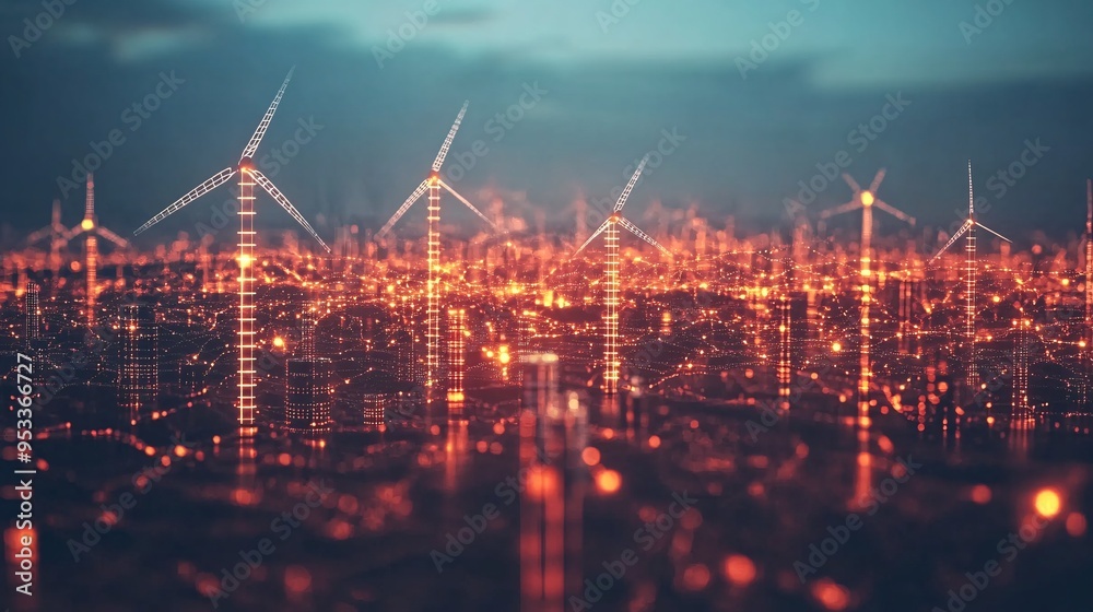 Poster AI-enhanced system managing the integration of renewable energy sources in a plant factory ensuring a sustainable and efficient operation Stock Photo with copy space