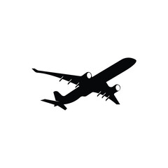 Airplane Icon on Black and White Vector illustration on white background.