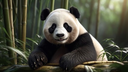 Obraz premium Adorable Panda Cub Amidst Bamboo Grove 