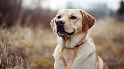 Golden retriever in a serene field captures nature's beauty and tranquility