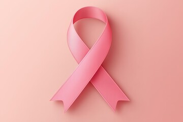 Pink Ribbon Symbol for Breast Cancer Awareness on Soft Pastel Background with Subtle Shading