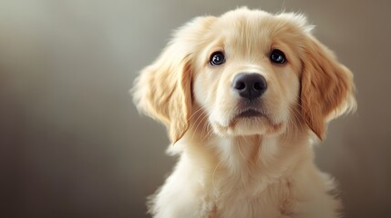 Adorable golden retriever puppy portrait on subtle background