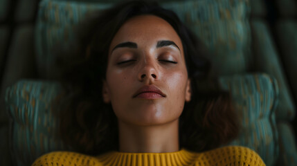 Woman Laying Chair Room Full Empty