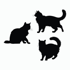 Norwegian Forest Cat Silhouette Vector Set Animals Illustration Template