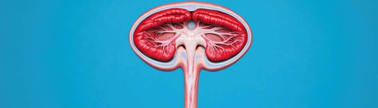 Illustration of the prostate gland with benign prostatic hyperplasia, clear focus on anatomical structures, detailed depiction, use in medical textbooks, professional design