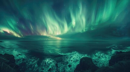 Fototapeta premium Aurora Borealis Over the Ocean.