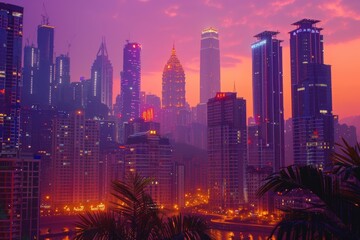 Aerial view of city lights at night, urban landscape