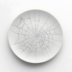 Fototapeta premium Ceramic plate with spider web design on minimalist white background