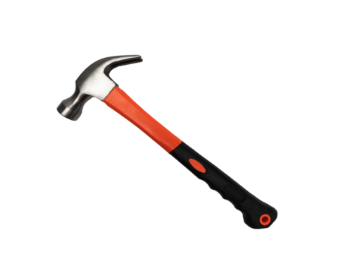 hammer with red and black rubber handle