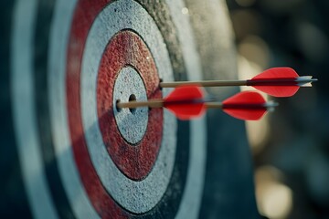 Two arrows are shot at a target, one of which is missing