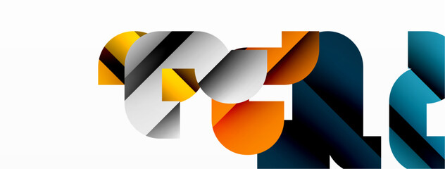 Abstract background. Colorful geometric curve shapes with black shadow lines effects