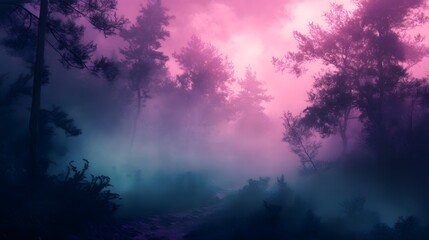 purple pink green fog on a alice in wonderland background
