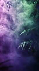 purple pink green fog on a alice in wonderland background