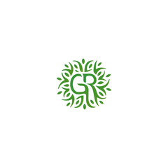 root letter GR, logo abstract, leaf nature, green vector design branding for business