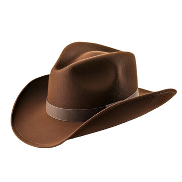 Close-up of a classic brown fedora hat on a PNG backdrop, showcasing its unique style, classic brown fedora cowbow hat on transparent background