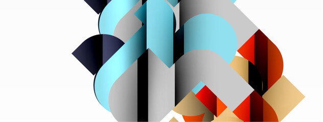 Colorful curve geometric shapes on white