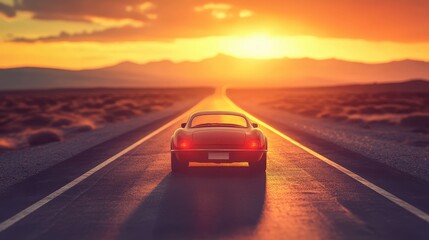Fototapeta premium Retro Pixelated Race Track with Vintage Car on Empty Road for Copy Space