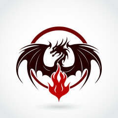dragon in flame color logo design