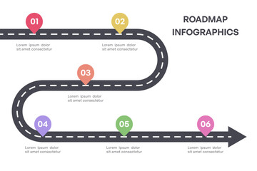 Colorful Milestone Roadmap Infographic with Arrow and Six Steps