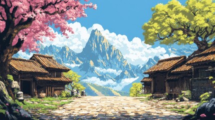 Retro Street Fighter Arcade Game Background with Copy Space in the Sky