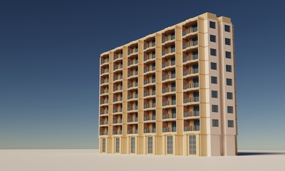 Rear view of the modern hotel 3d rendering architecture wallpaper background