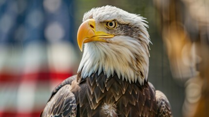 Bald Eagle Portrait with American Flag Background