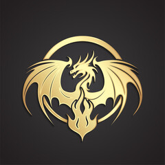 dragon in flame 3d gold logo design