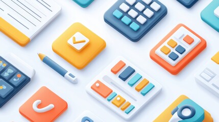 Sleek Icon Set for Productivity App with Calendar, To-Do List, and Reminder Icons