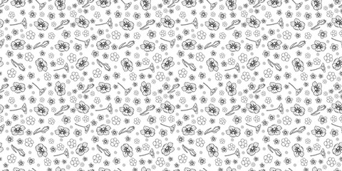 Seamless pattern  of floral elements. Monochrome pattern. A pattern of flowers and buds with minimal details. Pattern for textiles, interior and packaging