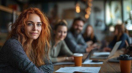 Fototapeta premium Confident Businesswoman Leading a Team Meeting in a Modern Office