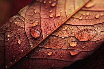 red autumn leaf with water drops