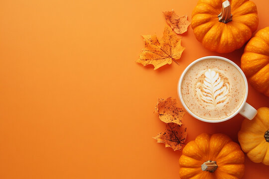 pumpkin latte on autumn orange background