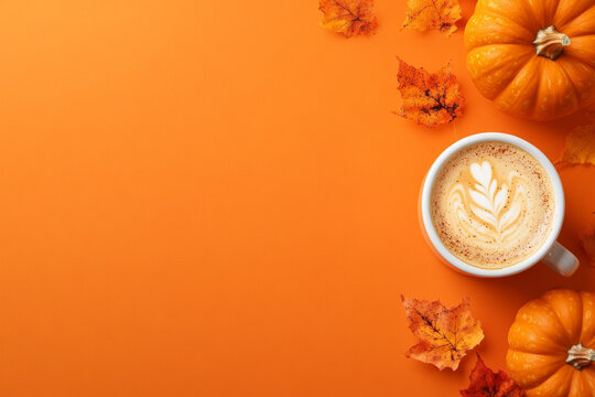 pumpkin spice latte on autumn orange background