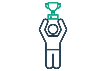 Success icon. line icon style. people lifting trophies. icon related to SWOT. business elements vector illustration