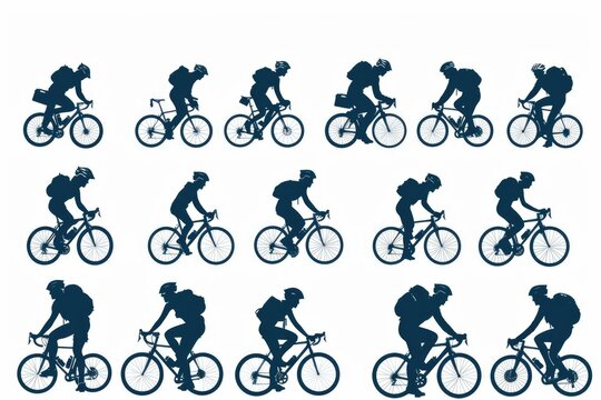 A series of silhouettes of people riding bicycles
