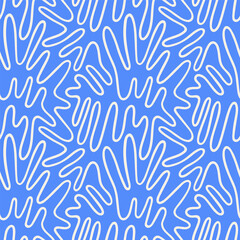 Wriggling continuous doodle organic line seamless repeat vector pattern. Liquid, fluid, funky chaotic ornament, trendy groovy background. Winding, twisted uneven hand drawn endless wavy cartoon line.